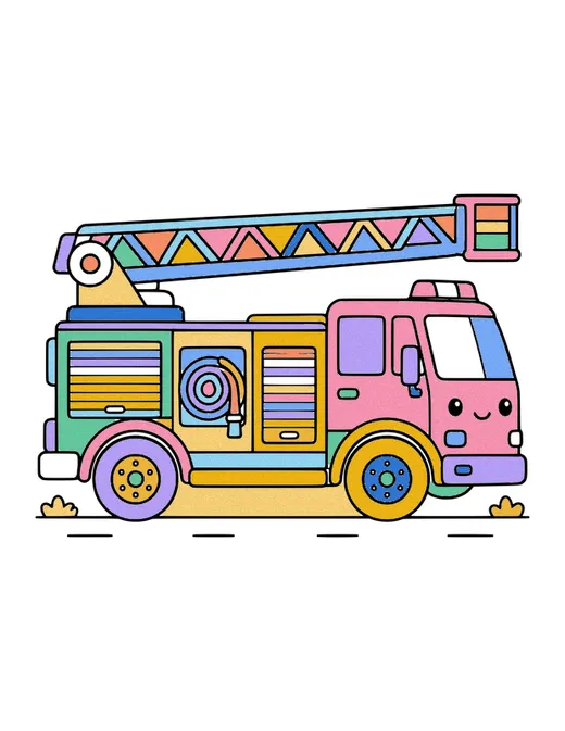 Fire Truck with Ladder coloring page, colored in