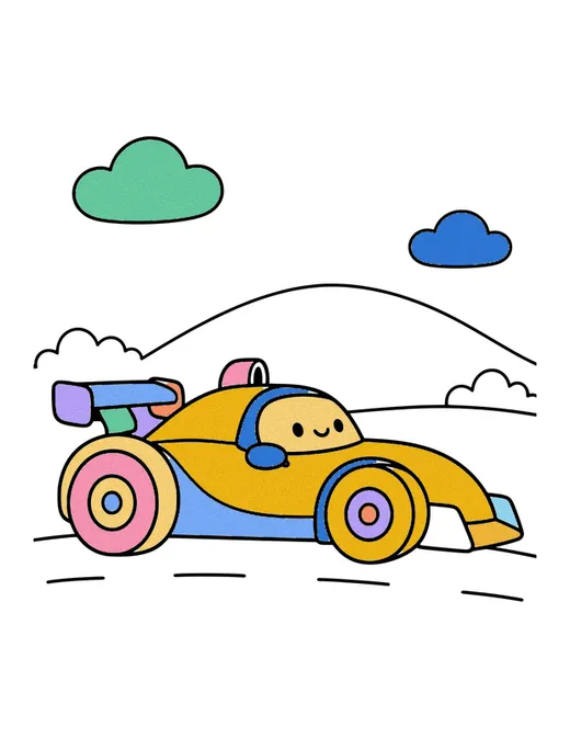 Race Car coloring page, colored in