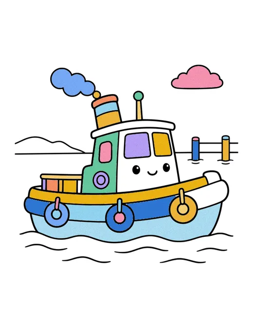 Tugboat coloring page, colored in