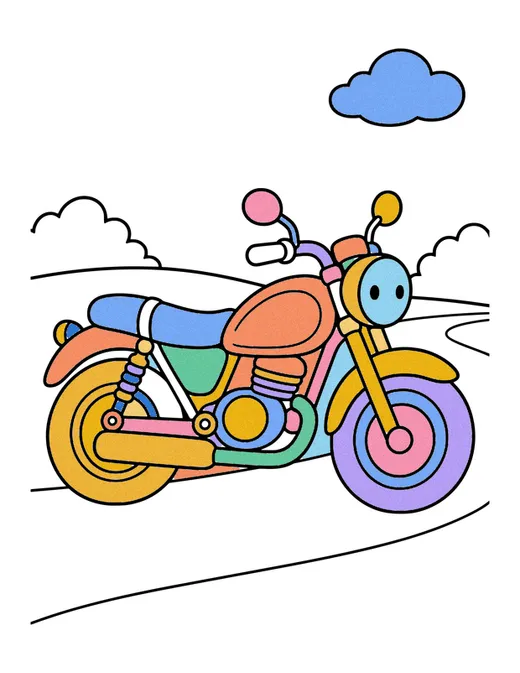 Motorcycle coloring page, colored in