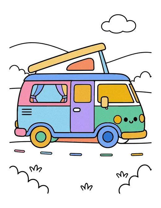 Camper Van coloring page, colored in