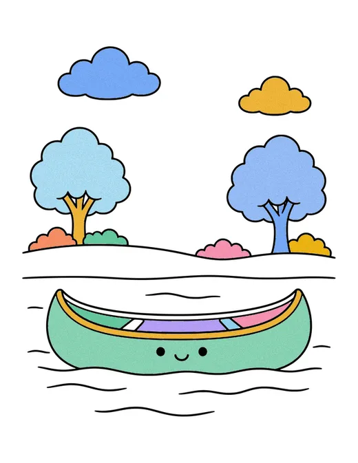 Canoe coloring page, colored in