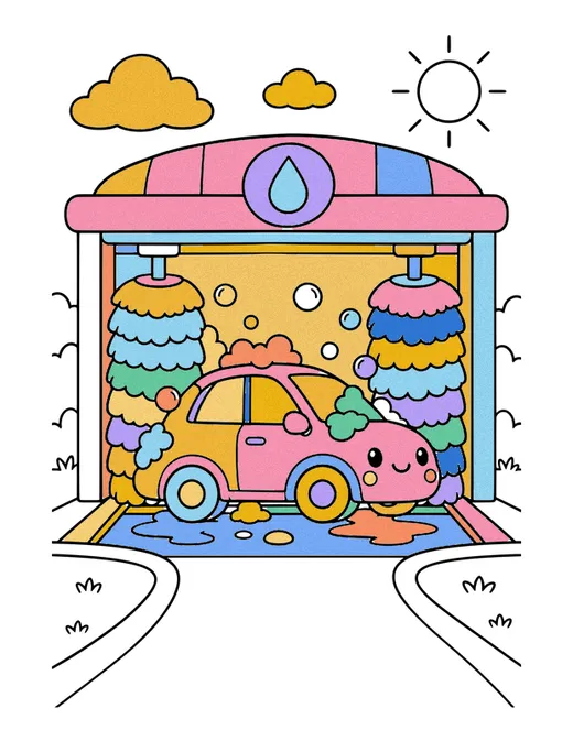Car Wash coloring page, colored in