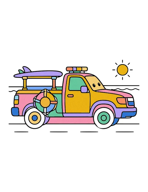 Lifeguard Truck coloring page, colored in
