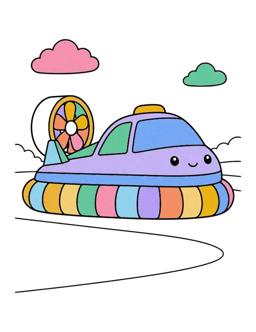 Hovercraft coloring page, colored in
