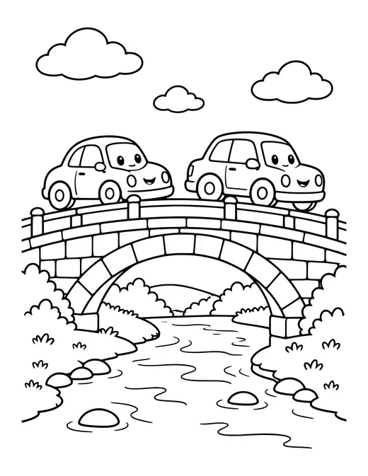 Bridge with Cars coloring page