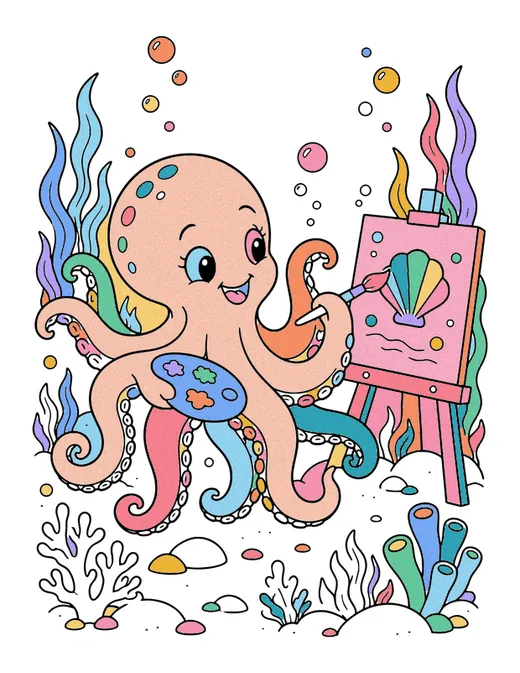 Octopus Painting coloring page, colored in
