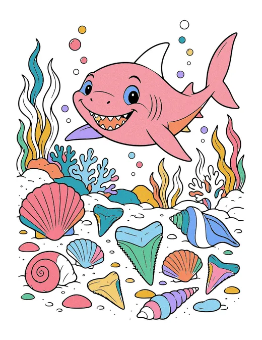 Shark Teeth Shells coloring page, colored in