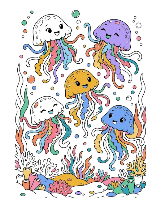 Jellyfish Dance coloring page, colored in
