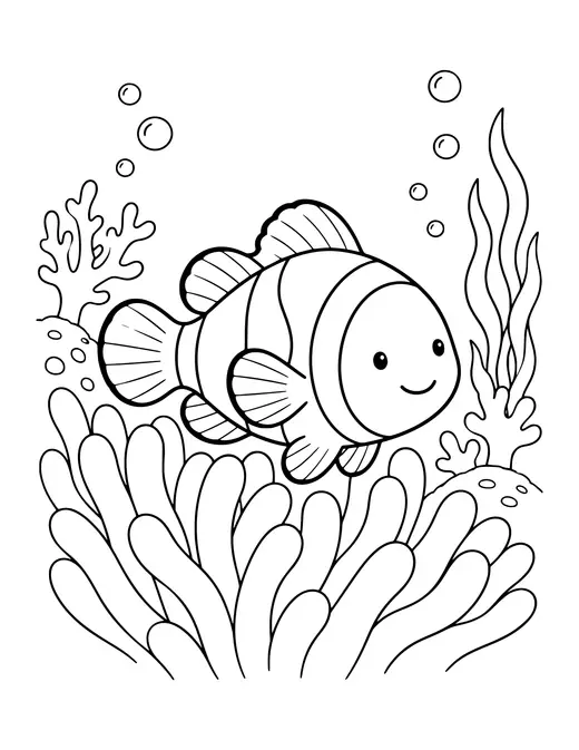 Clownfish in an Anemone coloring page