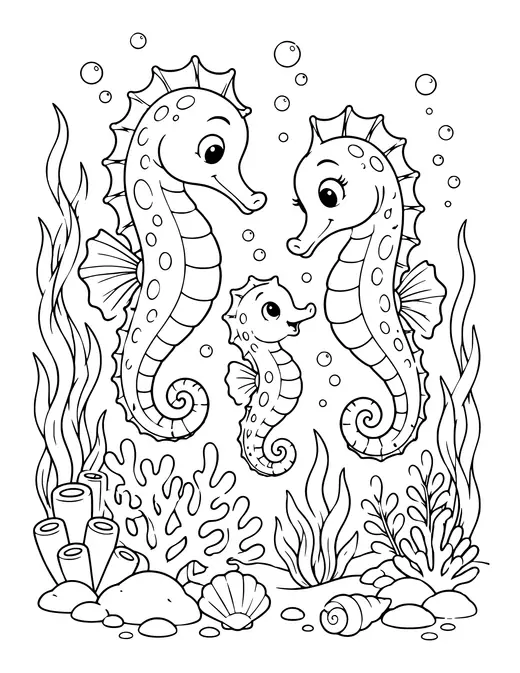 Seahorse Family coloring page