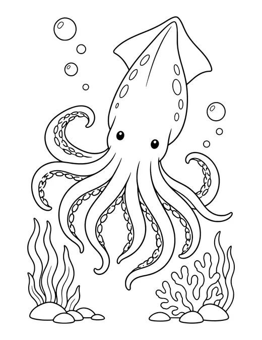 Squid Swimming coloring page