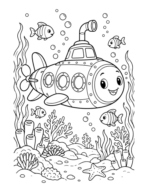 Submarine Exploring coloring page