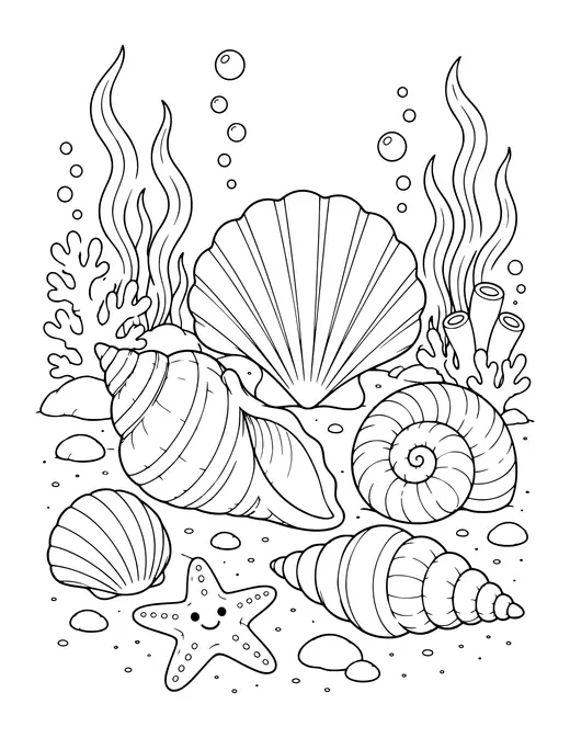 Shells on the Beach coloring page