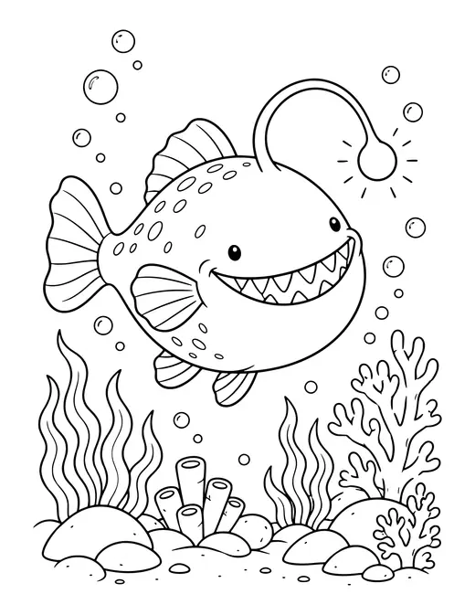 Anglerfish in the Deep coloring page