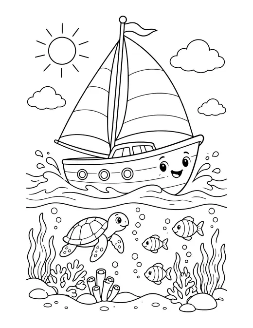 Sailboat on Waves coloring page