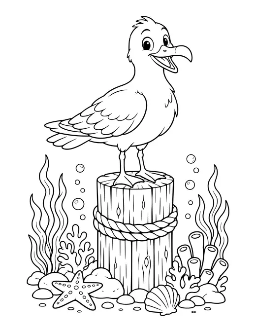 Seagull on a Post coloring page