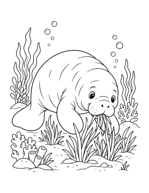 Manatee Grazing coloring page