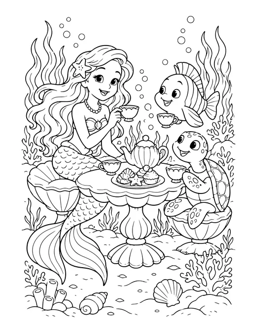 Mermaid Tea Party coloring page
