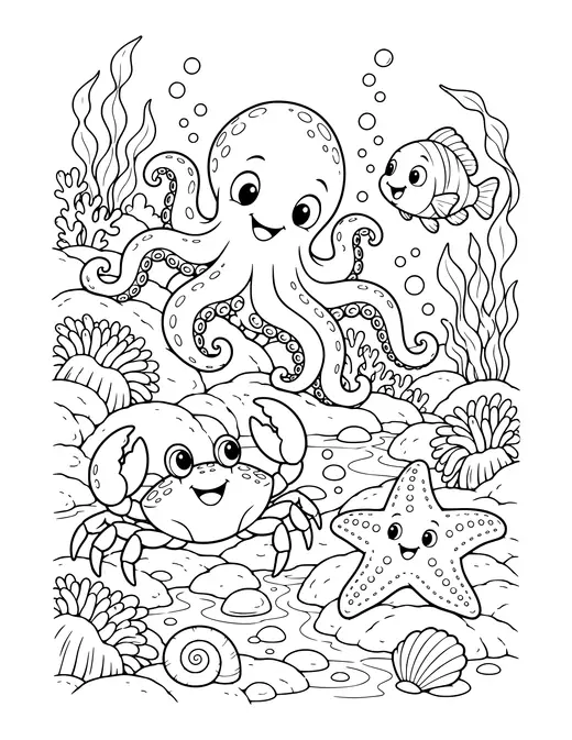 Tide Pool Friends coloring page