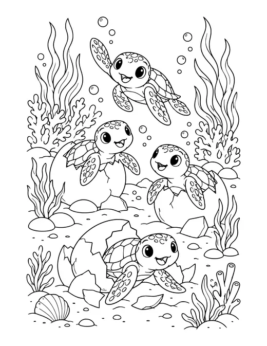Baby Turtles Hatching coloring page