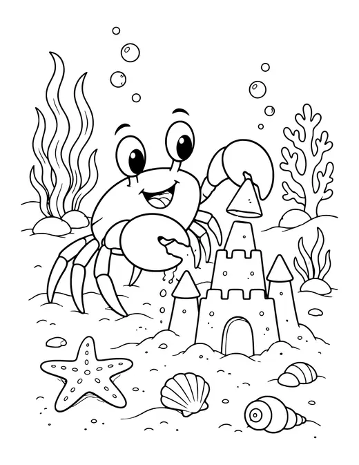 Crab Building Sandcastle coloring page