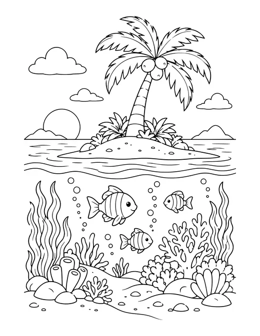 Coconut Palm Island coloring page
