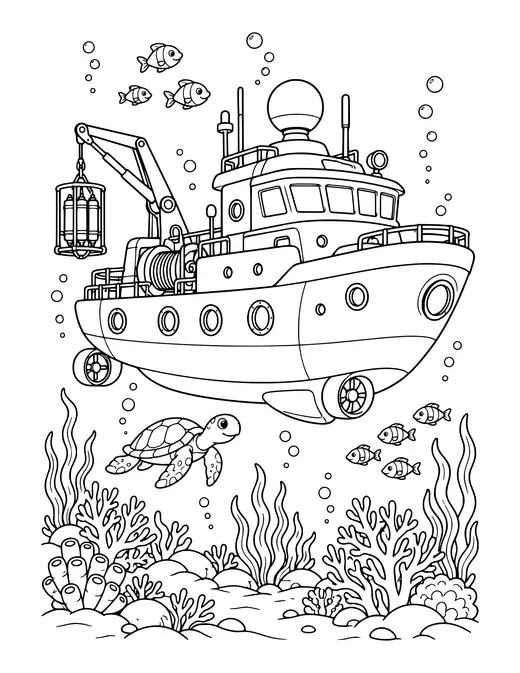 Ocean Research Ship coloring page