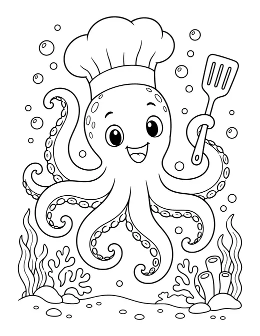 Octopus Chef coloring page