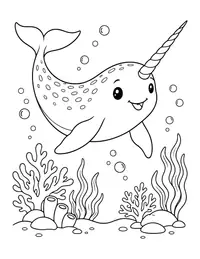 Narwhal Swimming coloring page