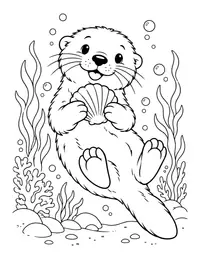 Sea Otter Holding a Shell coloring page