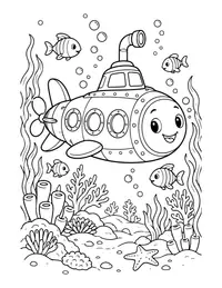 Submarine Exploring coloring page