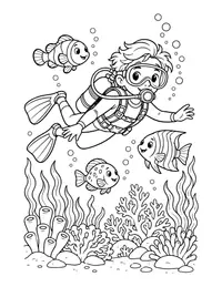 Scuba Diver with Fish coloring page