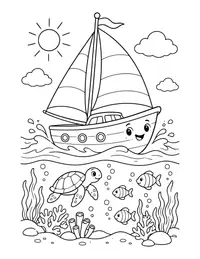 Sailboat on Waves coloring page