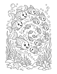 Fish School Swirl coloring page