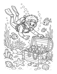 Diver Finding Treasure coloring page