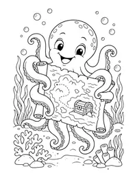 Octopus Hugging a Treasure Map coloring page