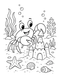 Crab Building Sandcastle coloring page