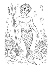 Merman with Trident coloring page