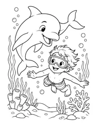 Dolphin and Kid Swimming coloring page